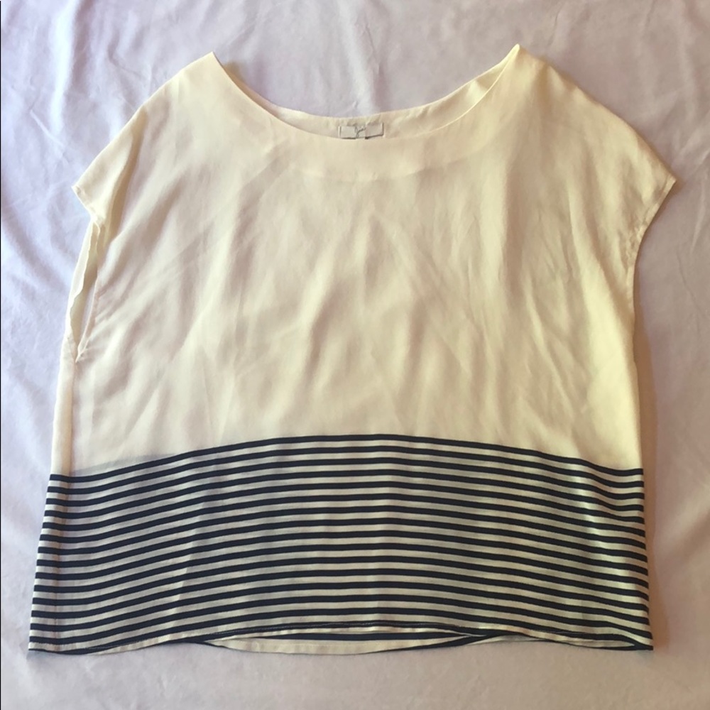 Joie Silk Cream/Navy Stripes Blouse- Size Small